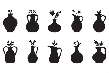 Minimalistic black silhouette vases featuring plant designs and botanical elements for contemporary interiors