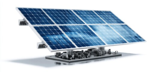 Solar panel on white background. Clean green renewable energy power. Generative AI technology.	
