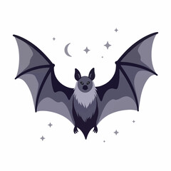 Fototapeta premium Detailed bat illustration flying against night sky elements, nocturnal theme