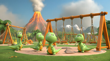 3d Cartoon illustration of cute baby dinosaurs