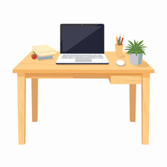 Minimalist teacher's desk with laptop and plant, creative workspace