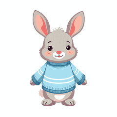 Obraz premium Cute fluffy rabbit wearing a cozy blue sweater, simplicity and charm