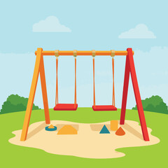 Colorful swing set in sunny park, childhood joy