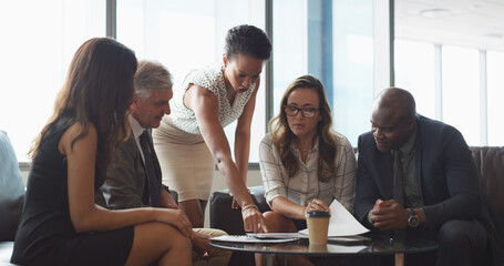 Office, document and meeting with business people for proposal, discussion or agenda. Paperwork,...