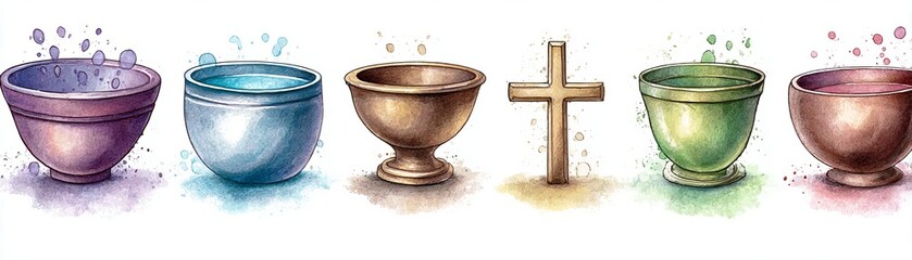 Holy Water on white background Baptism, purification Christian symbols and icons