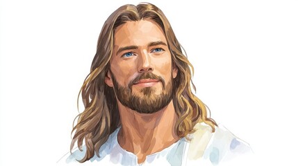 Sketch of Jesus Christ on white background with copy space