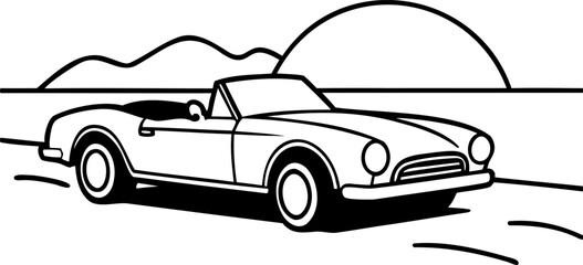 Classic convertible car driving scenic coastal road sunset