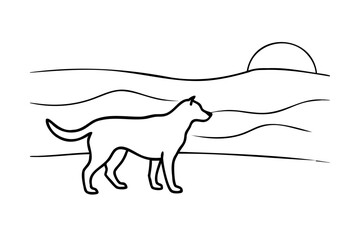 Lone dog silhouette at sunset over rolling hills