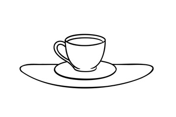 Simple line drawing of coffee cup and saucer