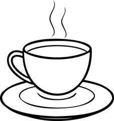 Hot beverage in a teacup on a saucer steaming