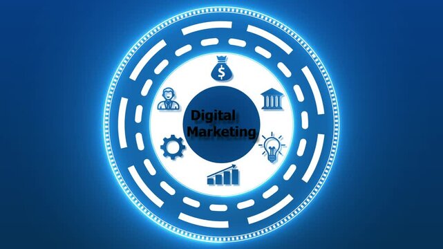 a Digital Marketing button on a clear projection screen. A versatile set of vintage round rubber stamp icons and web design vector elements for business sale banners