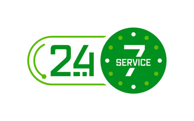 call center, 24-7 service logo for business. green 24-7 service logo
