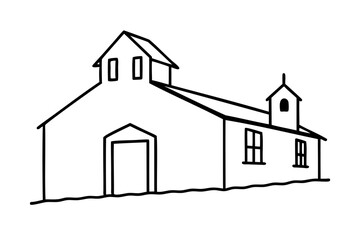 Simple line drawing of a farmhouse barn rural building