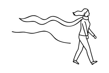 Woman walking in wind long scarf blowing