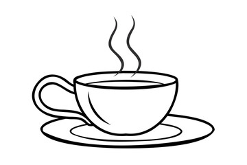 A steaming cup of tea or coffee on a saucer simple line art