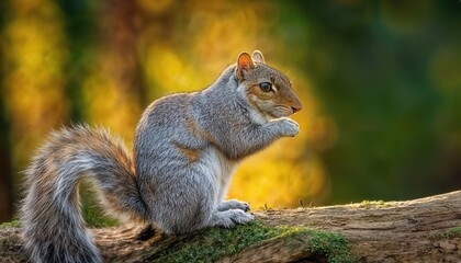 Enchanting Grey Squirrel Perched on a Mossy Woodland Log, Amidst a Lush, Forested Haven An Elegant Portrait of Natures Charm
