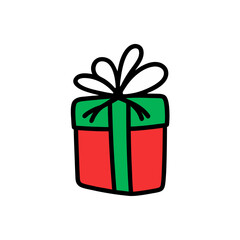 Festive Wrapped Present Vector Doodle Clipart