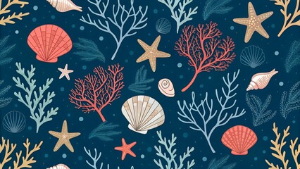 Fototapeta premium marine life illustration pattern vector corral