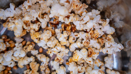 Freshly popped popcorn with golden kernels—crunchy, delicious, and perfect for movie nights. Taste the difference of homemade goodness in every bite