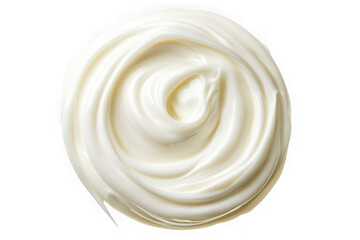 Top view creamy swirl texture, dairy product, food ingredient, dessert topping, frosting, white color isolated on transparent background