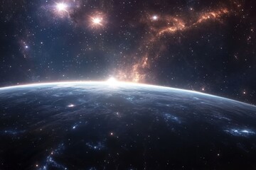 Stunning Planet Earth Sunrise Space View Cosmic Nebula Starscape Sky Blue Night Outer Image Photo   