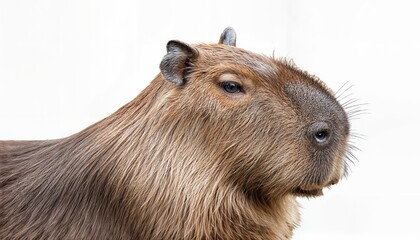 Isolated Capybara on White Transparent Background Striking Portrait of the Worlds Largest Rodent against a Clean Backdrop, Showcasing its Distinctive Features and Expressive Eyes,