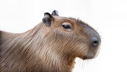 Striking Portrait of a Capybara Against a White Backdrop, Showcasing the Unique Textures and Features of South Americas Largest Rodent on a Transparent Canvas, Captured in High Definition.