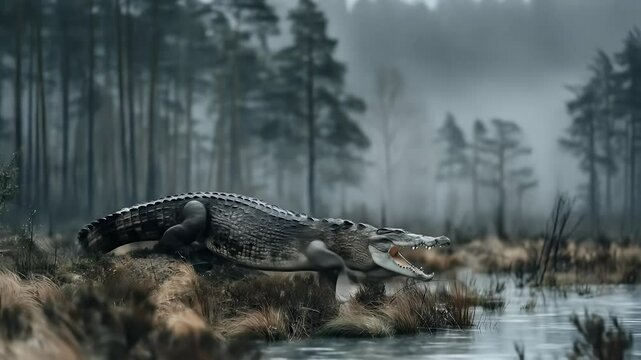 Crocodile in misty forest wildlife nature photography