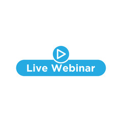 Live Webinar Button Vector with Play Icon, Blue UI Element for Online Events