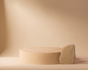 Backdrop photography ofbeige background with stone podium 