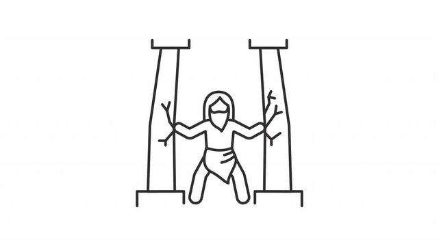 Samson columns line animation. Destroying pillars animated icon. Cracks showing up. Moving hands. Religion, biblical. Outline element on white background. HD video with alpha channel