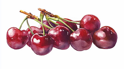 Vector illustration of bunch Cherry, isolated white background, watercolor paint