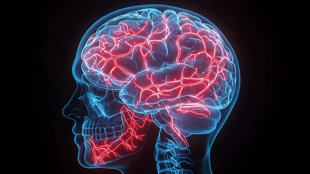 Human Brain Anatomy Detailed 3D Model of Blood Vessels and Cranial Structure