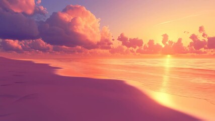 Breathtaking sunset over a serene beach with golden sunlight reflecting in the water - Powered by Adobe