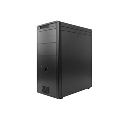 Black modern computer tower case design studio pc 3d on transparent background