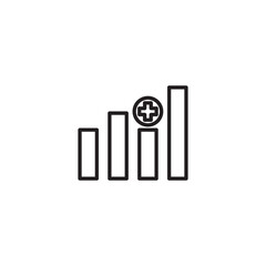 A line art icon shows a bar graph with increasing heights, featuring a medical cross symbol within a circle on the third bar. This suggests growth in health data or positive medical trends.
