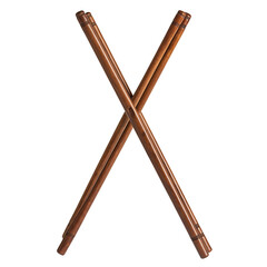 PNG Pair of crossed brown wooden chopsticks isolated on white background, traditional asian utensil arrangement, minimal kitchen concept