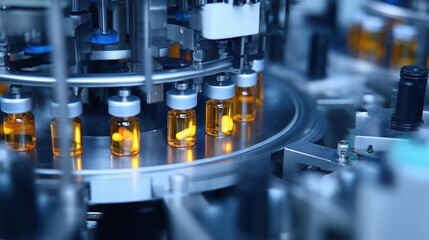 Robotic Machine Producing Pharmaceutical Bottles in a Modern Facility