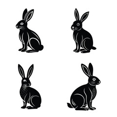 Rabbit silhouette set vector illustration 