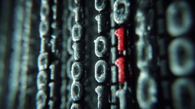 Digital Binary Code: A dynamic display of digital binary code in shades of grey, with the addition of a single red '1', representing the intricate world of data and technology