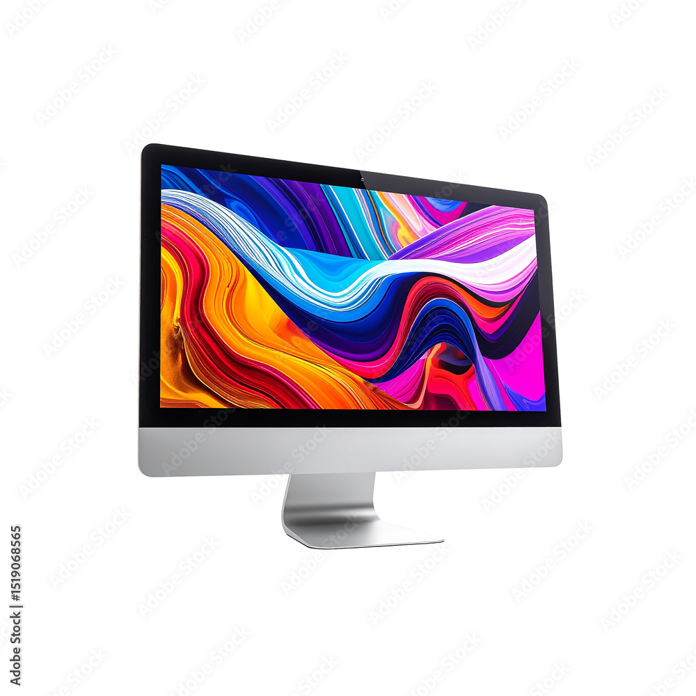 Fototapete modern silver desktop computer with vibrant abstract on transparent background