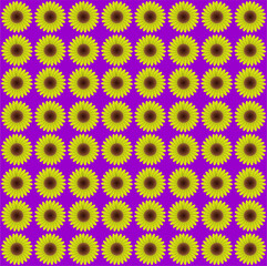 A vibrant grid of golden sunflowers radiates joy and warmth against a bold magenta background, creating a striking and cheerful floral pattern.