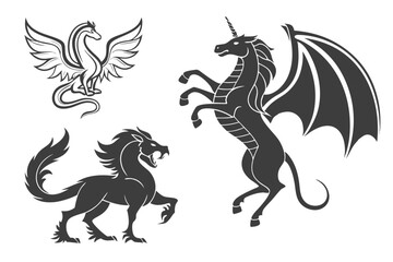 Mythical creatures set unicorn dragon griffin hippogriff
