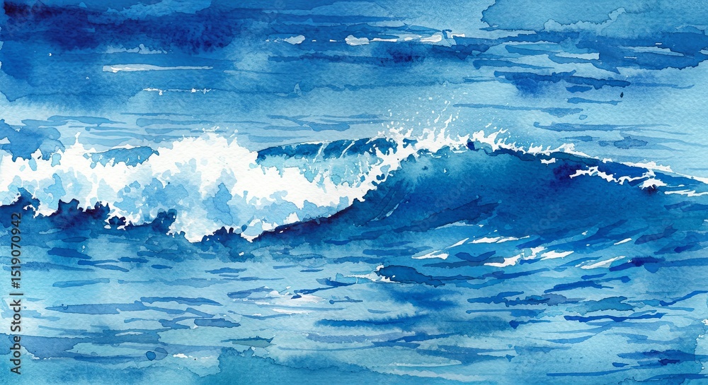 Aufkleber a painting of a wave in the ocean with a blue sky in the background