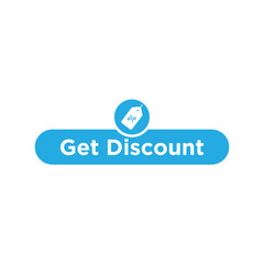 Get Discount Button Vector, Blue Promo Tag Icon for E-commerce.