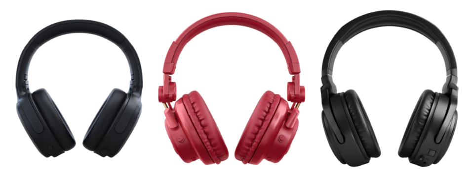 Colorful wireless headphones set, isolated on transparent background

