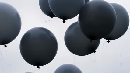 Atmospheric shot of elegant black balloons floating against a cloudy sky background - Powered by Adobe