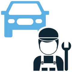 Car mechanic icon vector for repair services, auto maintenance, and technician tools. Ideal for workshop branding, mechanic logos, and vehicle fix illustrations.