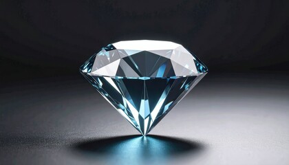 Isolated Diamond on Dark Surface with Light Refraction and Brilliant Facets