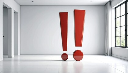Large Red Exclamation Point In A Minimalist White Interior Modern Design With Window